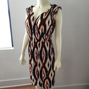 Braided Cap Sleeve Watercolor Chevron Dress