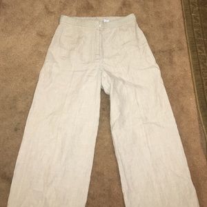 Cream linen wide leg palazzo pants