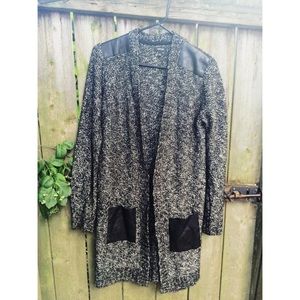 Oversized Cardigan with Pleather Detail