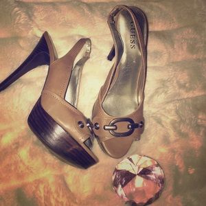 Guess sling back tan heels