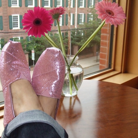 Brand new, never worn glitter Toms!