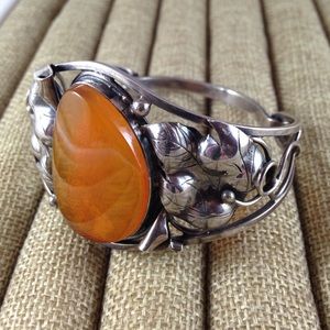 Sterling Silver Amber Cuff with Clasp