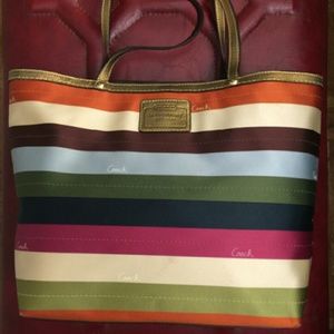 Authentic COACH multicolored, striped handbag