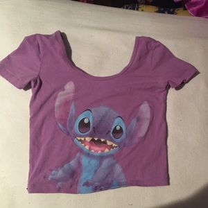 Purple crop top with stitch on the front