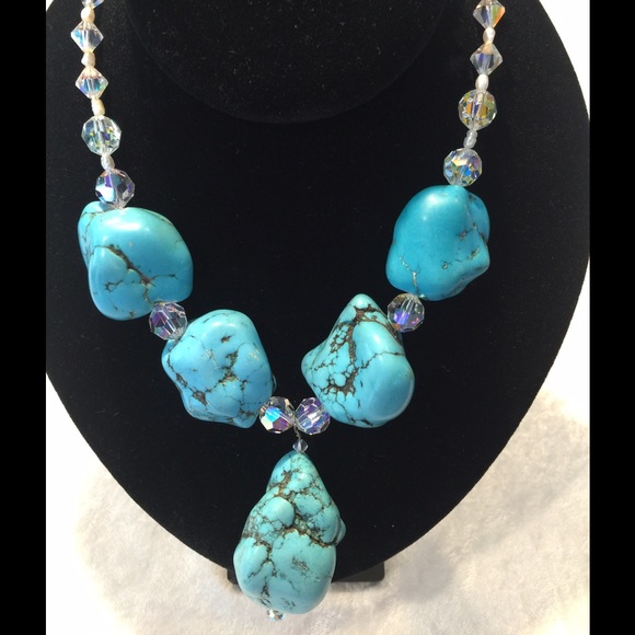 Turquoise and Swarovski AB stone necklace