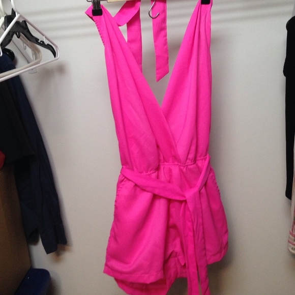 Hot pink halter romper