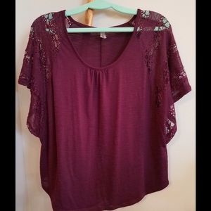 Large Plum Top with Lace Sleeves