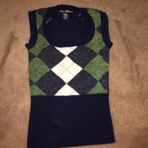 Plaid navy green and cream vest