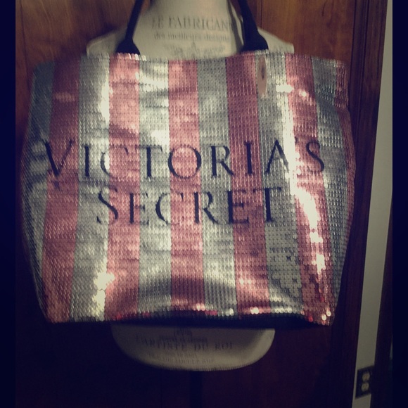 Shiny pink and silver VS large tote