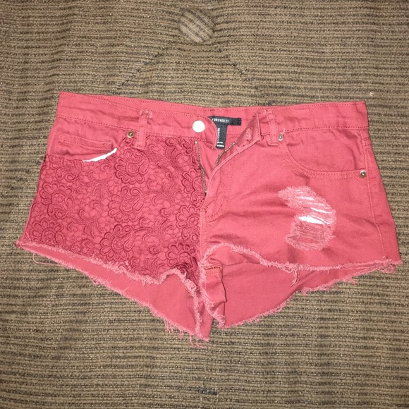 Maroon ripped shorts