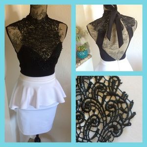Black and White Lace Peplum Dress