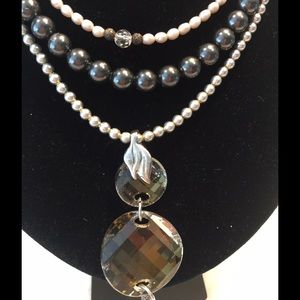3 strand Swarovski crystals and pearls necklace