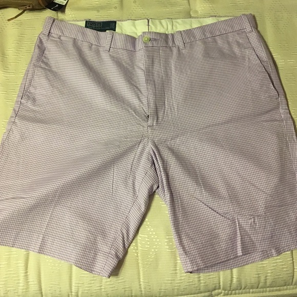 NEW men polo purple and white plaid shorts size 36