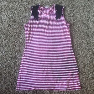 Pink striped dress with black lace
