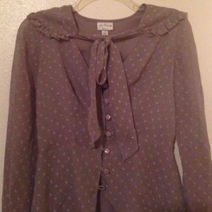 Gray polka dotted long sleeve blouse