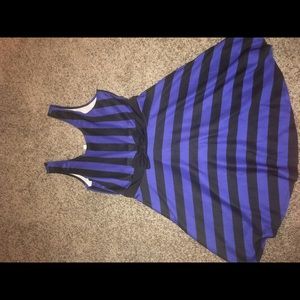Black and bright blue striped dress with bow