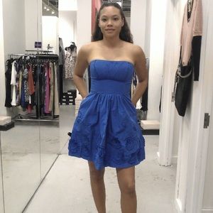 BCBG Maxazria: Blue Rosette Strapless Dress