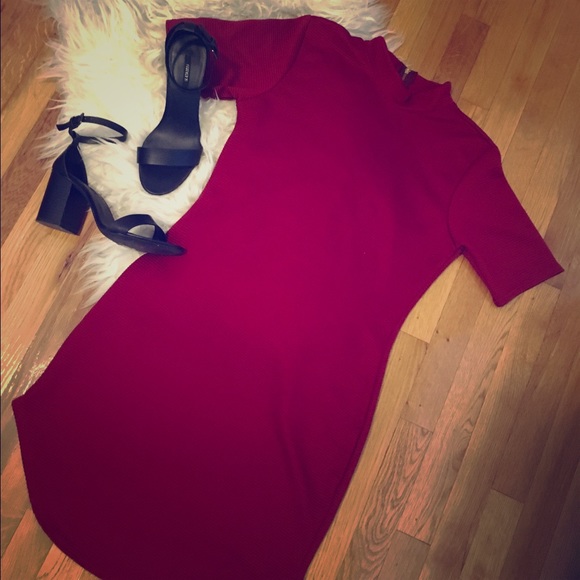 Mock Neck Curved Hem Dress