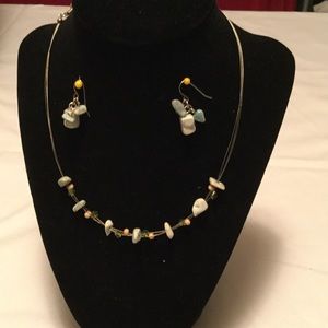 LIGHT AQUA STONE/SHELL NECKLACE & EARRINGS 3/$10