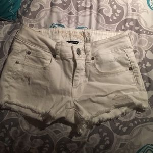 AEO White denim destroyed shorts