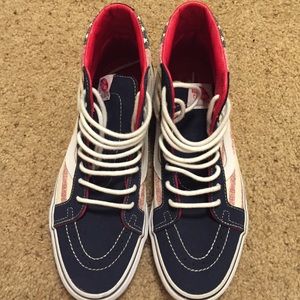 Vans red white and blue shoes