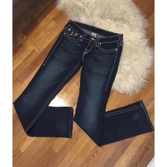 True Religion Rhinestone Button Bootcut Jean