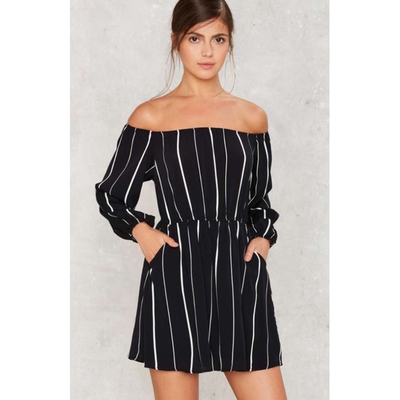Black White and Off the Shoulder Dress