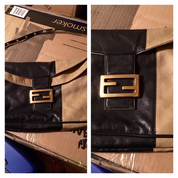 Nude and black leather Fendi Shoulder Bag