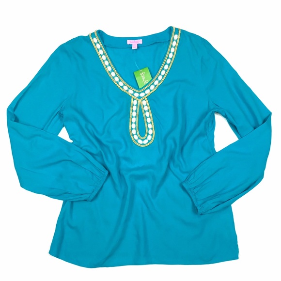 NWT Lilly Pulitzer Turquoise Embellished Tunic - Picture 1 of 4