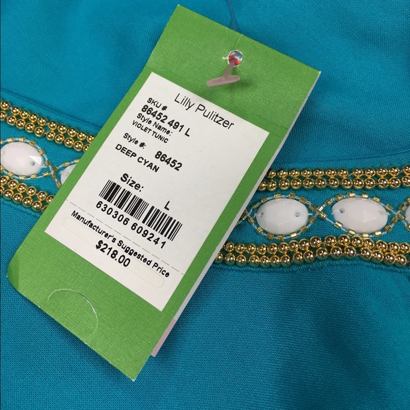 NWT Lilly Pulitzer Turquoise Embellished Tunic - Picture 4 of 4