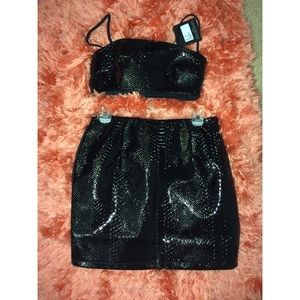Black patent Python skirt and crop top