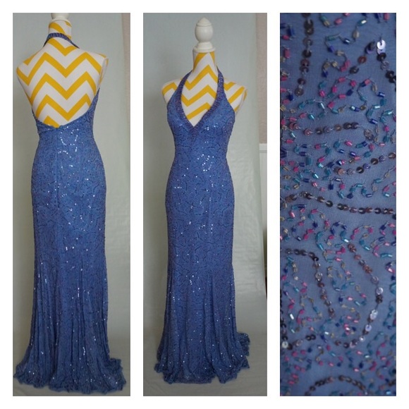 Periwinkle Hand Beaded Evening Gown