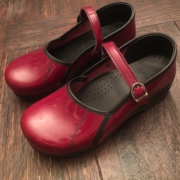 red mary jane clogs
