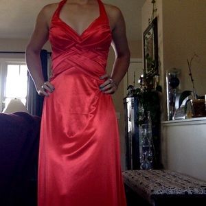 Coral Criss Cross Prom Dress