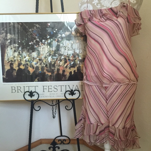 SILK CHIFFON MIDI DRESS LAUNDRY BY SHELLY SEGAL 2 PIECE OFF SHOULDER NWT SZ: 8