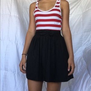 White and red Striped dress w/ black skirt