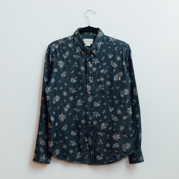 MENS OBEY FLORAL DENIM BUTTON-UP