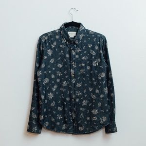 MENS OBEY FLORAL DENIM BUTTON-UP
