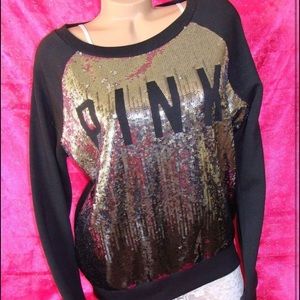 PINK sequin crew neck hoodie