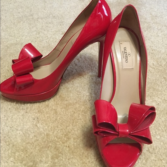 Valentino Shoes - Valentino open toe red patent pumps 4 3/4 heel