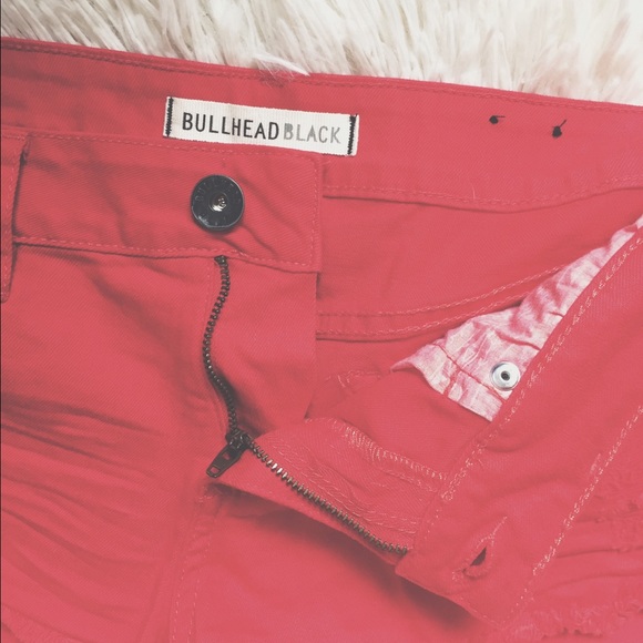 Red bullhead denim shorts