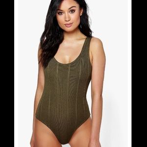 NWT Khaki Rib Scoopneck bandage Bodysuit