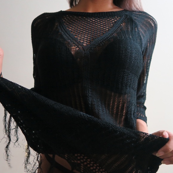 Crochet Beach Cover Up Dress in Black - Picture 2 of 2