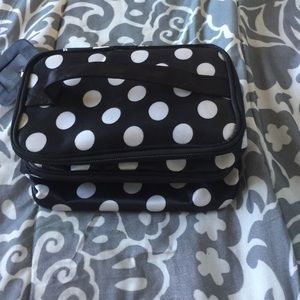 Black and white makeup bag with two levels