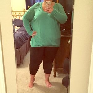 Twiggy London mint green vneck sweater