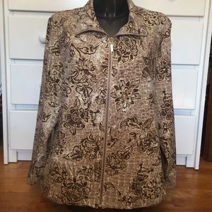 Brown and Gold Floral Zip Up Jacket