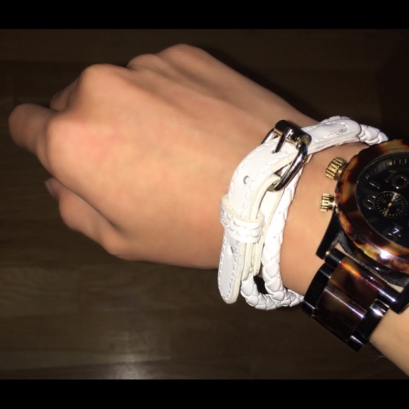 Double Tour White Leather Braided Bracelet