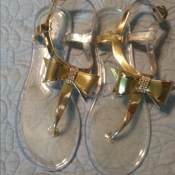Golden Bow Clear Sandals with Bling!