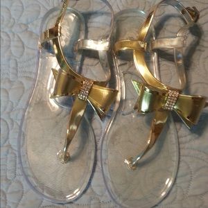 Golden Bow Clear Sandals with Bling!
