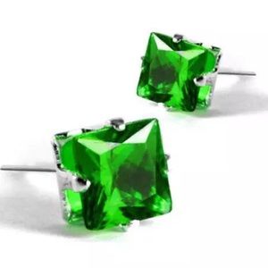 925 sterling Silver Emerald Green crystal square